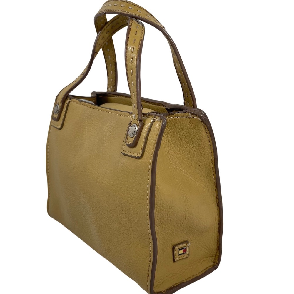 Vintage Tommy Hilfiger Mini Handbag Women Tan Yellow Pebble Grain Y2K Preppy